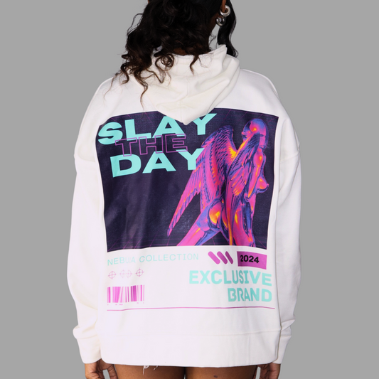 SUDADERA CON CAPUCHA SLAY THE DAY | NEGRO - BLANCO