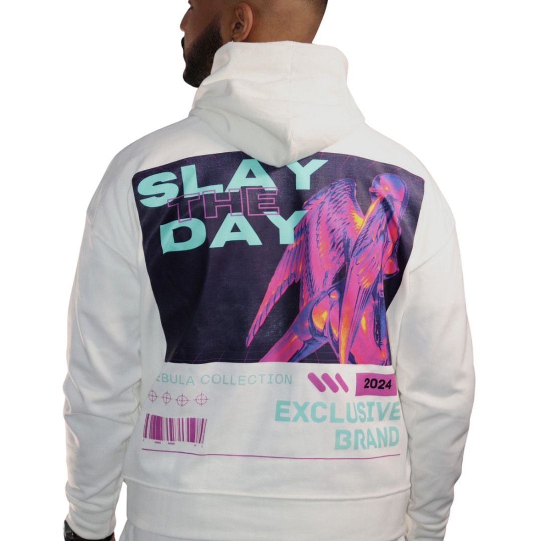 SUDADERA CON CAPUCHA SLAY THE DAY | NEGRO - BLANCO